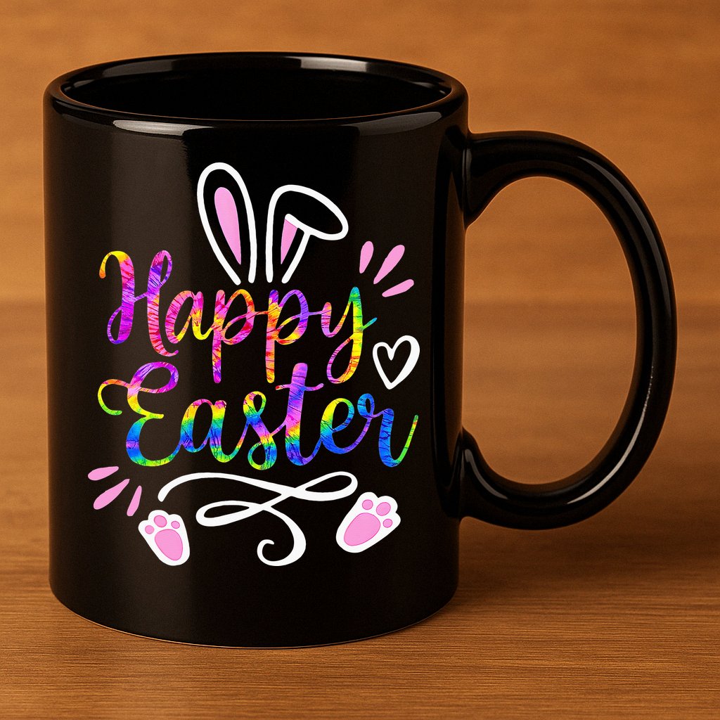 Happy Easter Bunny Rabbit Face Tie Dye Easter Day 11oz C Handle Ceramic Mug