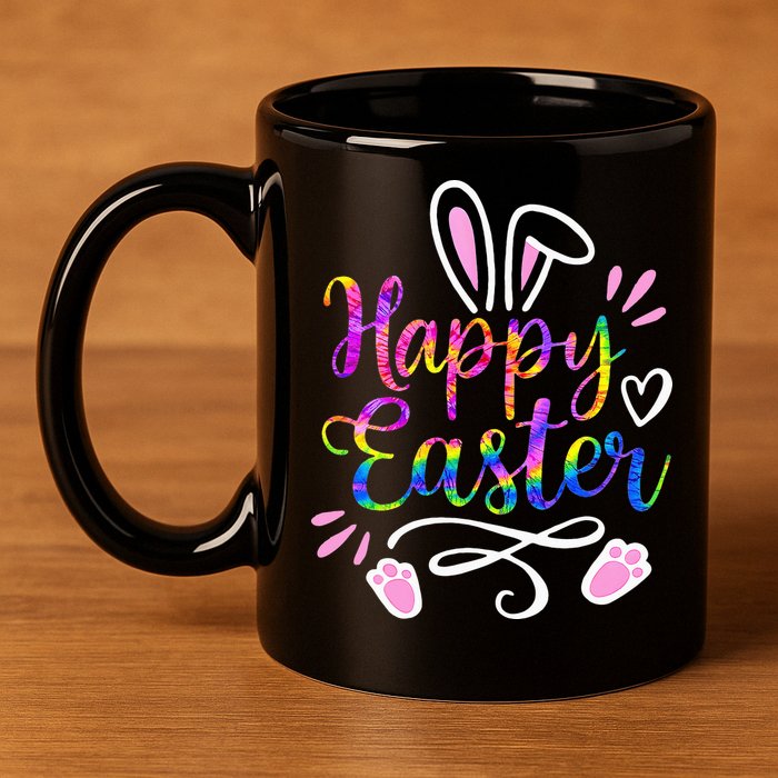 Happy Easter Bunny Rabbit Face Tie Dye Easter Day 11oz C Handle Ceramic Mug