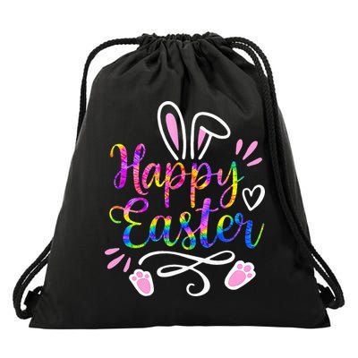 Happy Easter Bunny Rabbit Face Tie Dye Easter Day Drawstring Bag