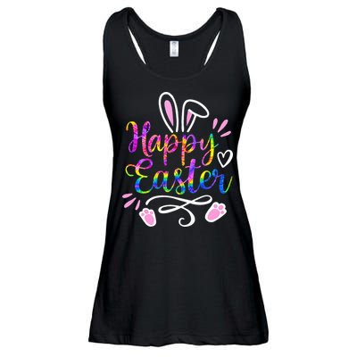 Happy Easter Bunny Rabbit Face Tie Dye Easter Day Ladies Essential Flowy Tank