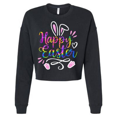 Happy Easter Bunny Rabbit Face Tie Dye Easter Day Cropped Pullover Crew