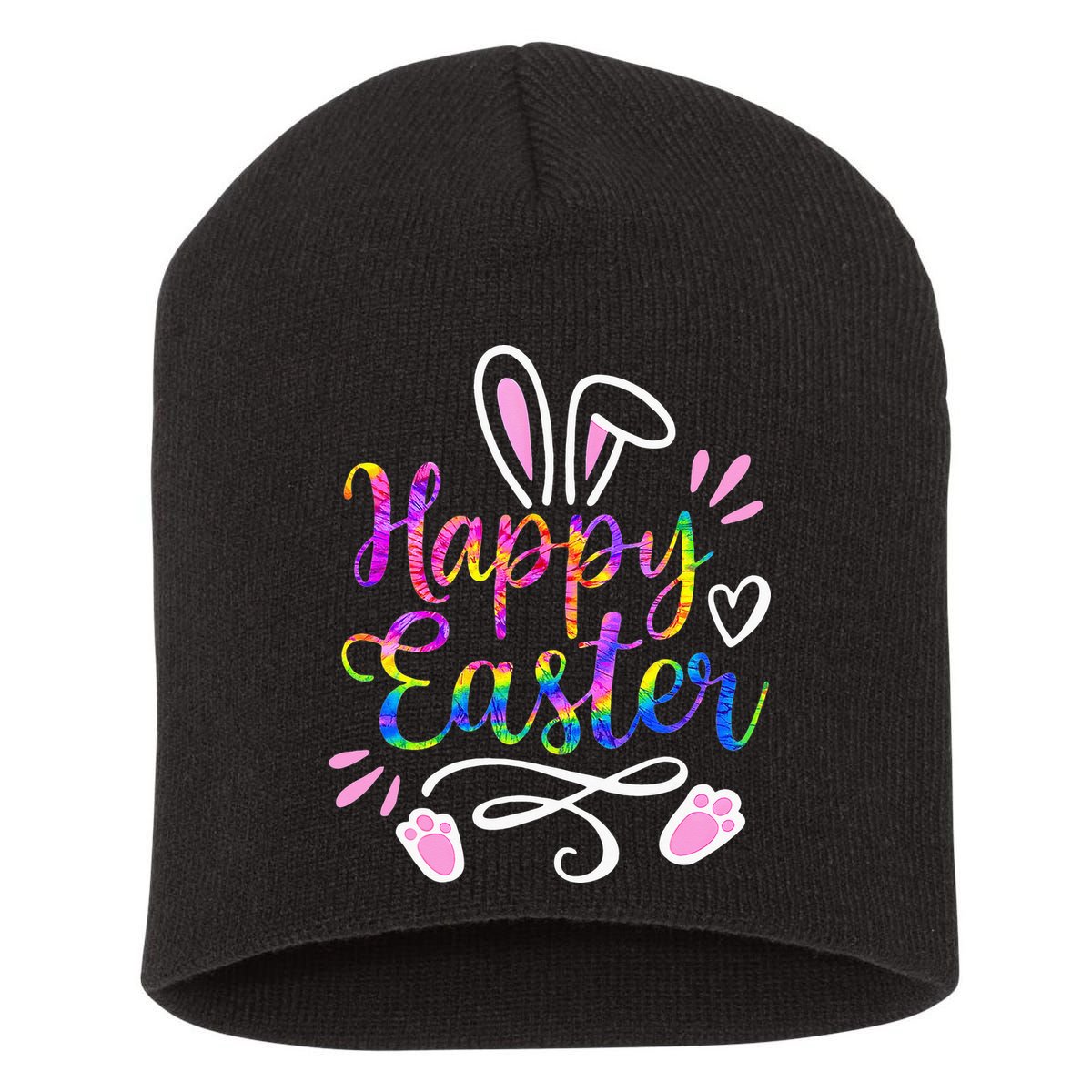 Happy Easter Bunny Rabbit Face Tie Dye Easter Day Short Acrylic Beanie
