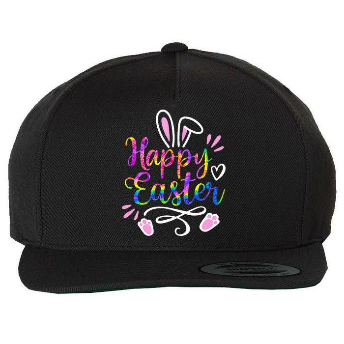 Happy Easter Bunny Rabbit Face Tie Dye Easter Day Wool Snapback Cap