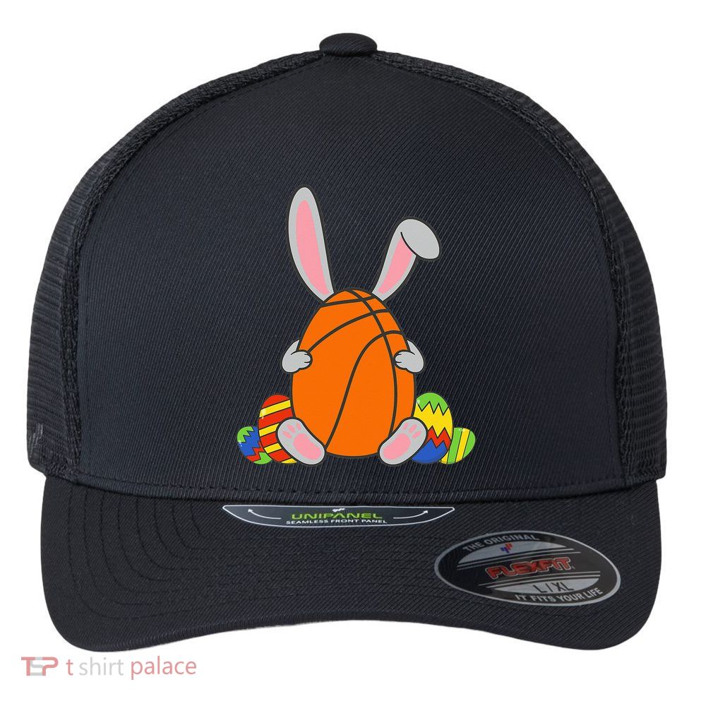 Happy Easter Basketball Bunny Ears Funny Egg Flexfit Unipanel Trucker Cap