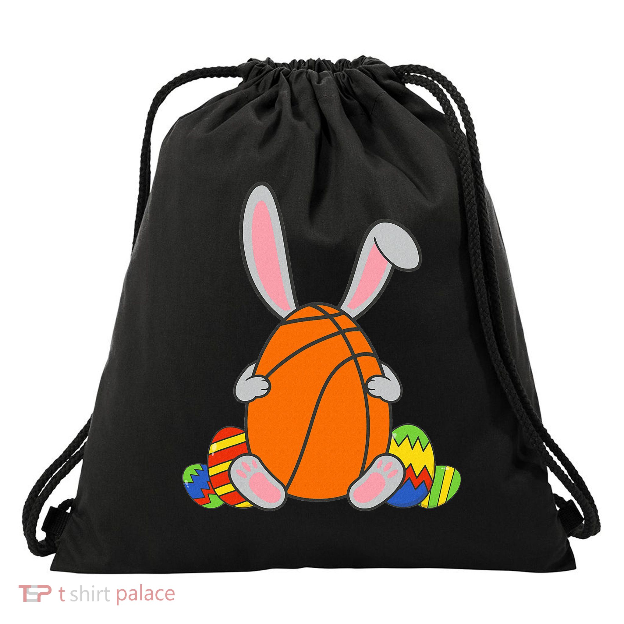 Happy Easter Basketball Bunny Ears Funny Egg Drawstring Bag