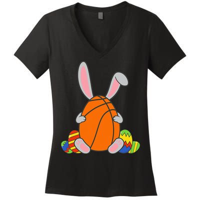 Happy Easter Basketball Bunny Ears Funny Egg Women's V-Neck T-Shirt