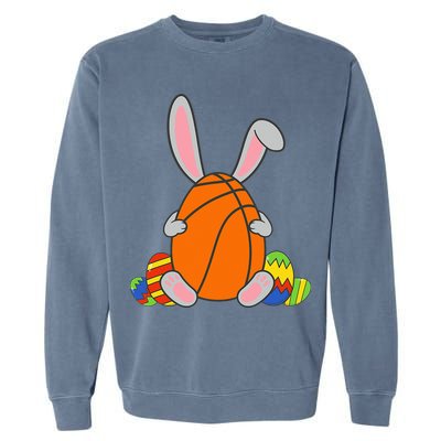 Happy Easter Basketball Bunny Ears Funny Egg Garment-Dyed Sweatshirt