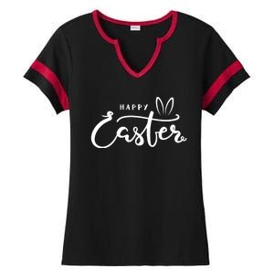 Happy Easter Bunny Ears Ladies Halftime Notch Neck Tee