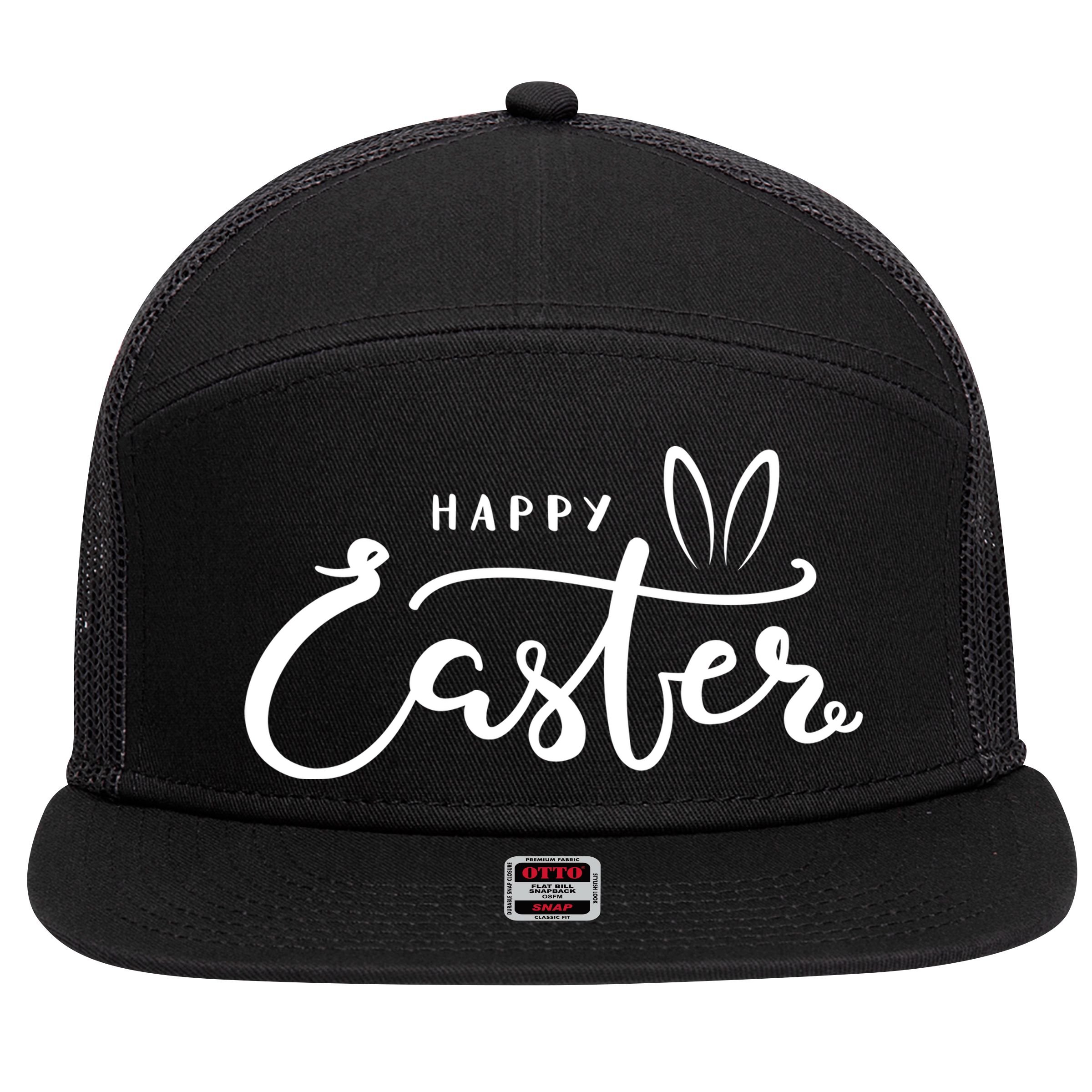 Happy Easter Bunny Ears 7 Panel Mesh Trucker Snapback Hat