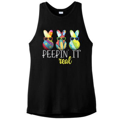 Happy Easter Bunny Egg Hunt Funny Easter Day Peepin' It Real Ladies PosiCharge Tri-Blend Wicking Tank