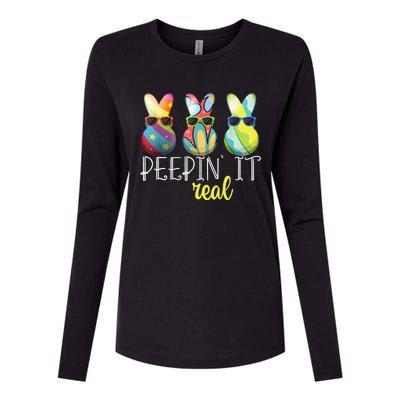 Happy Easter Bunny Egg Hunt Funny Easter Day Peepin' It Real Womens Cotton Relaxed Long Sleeve T-Shirt