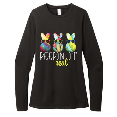 Happy Easter Bunny Egg Hunt Funny Easter Day Peepin' It Real Womens CVC Long Sleeve Shirt