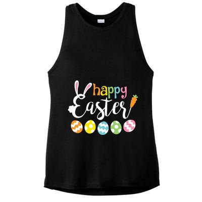 Happy Easter Bunny Rabbit Face Funny Easter Day Ladies PosiCharge Tri-Blend Wicking Tank