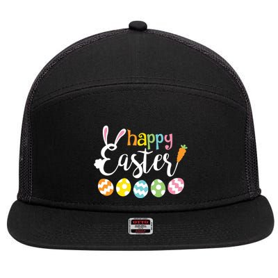 Happy Easter Bunny Rabbit Face Funny Easter Day 7 Panel Mesh Trucker Snapback Hat