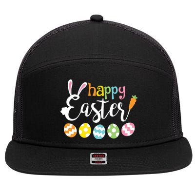 Happy Easter Bunny Rabbit Face Funny Easter Day 7 Panel Mesh Trucker Snapback Hat