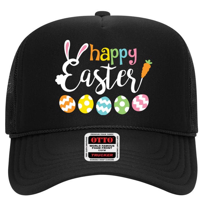 Happy Easter Bunny Rabbit Face Funny Easter Day High Crown Mesh Back Trucker Hat