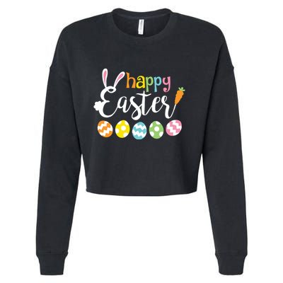 Happy Easter Bunny Rabbit Face Funny Easter Day Cropped Pullover Crew