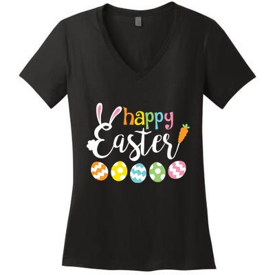 Happy Easter Bunny Rabbit Face Funny Easter Day Women's V-Neck T-Shirt