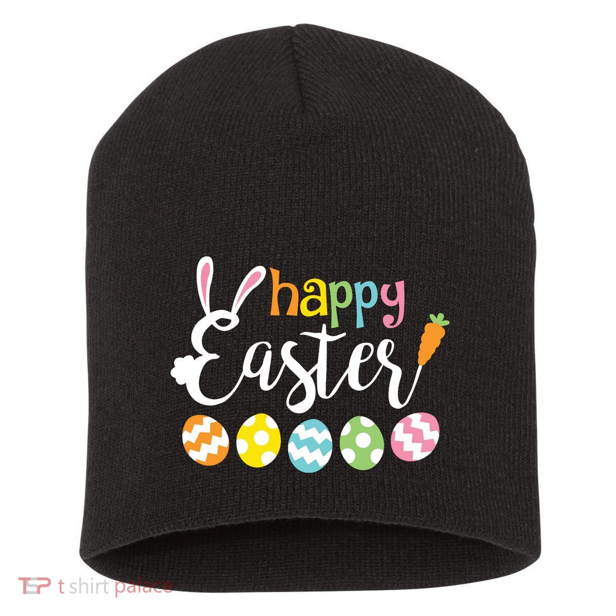 Happy Easter Bunny Rabbit Face Funny Easter Day Short Acrylic Beanie