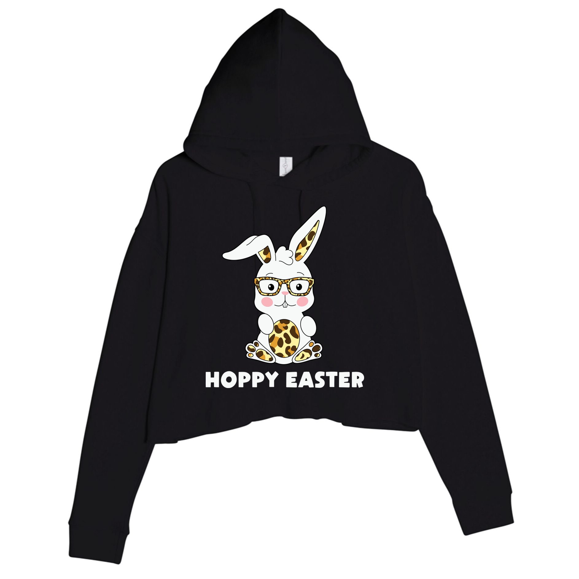 Hoppy Easter Bunny Cute Holiday Crop Fleece Hoodie
