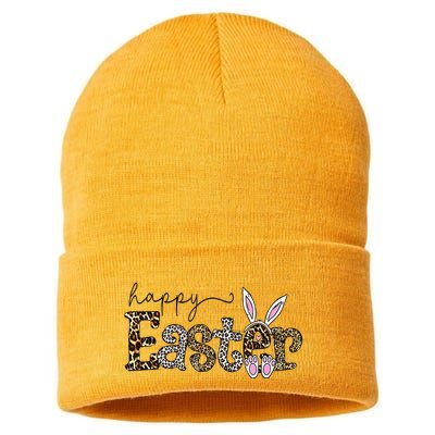 Happy Easter Bunny Rabbit Face Funny Easter Day Sustainable Knit Beanie