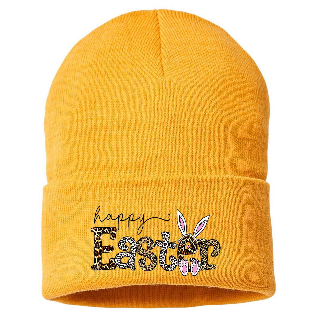 Happy Easter Bunny Rabbit Face Funny Easter Day Sustainable Knit Beanie