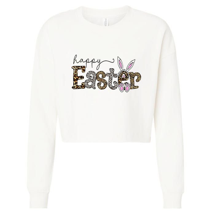 Happy Easter Bunny Rabbit Face Funny Easter Day Cropped Pullover Crew