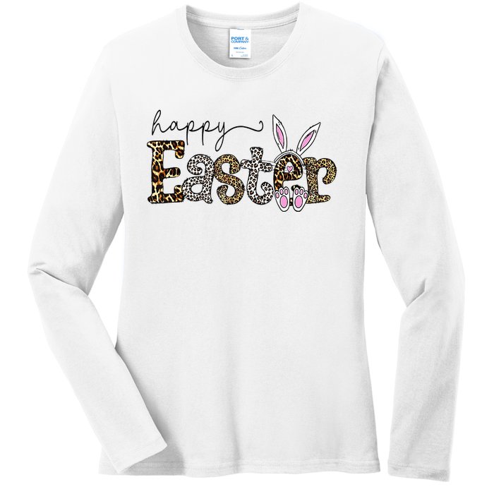 Happy Easter Bunny Rabbit Face Funny Easter Day Ladies Long Sleeve Shirt