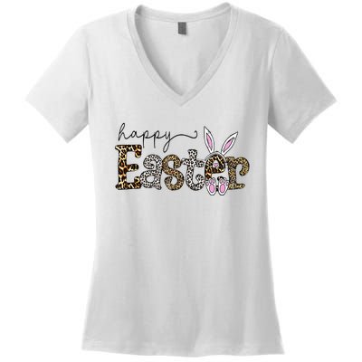 Happy Easter Bunny Rabbit Face Funny Easter Day Women's V-Neck T-Shirt