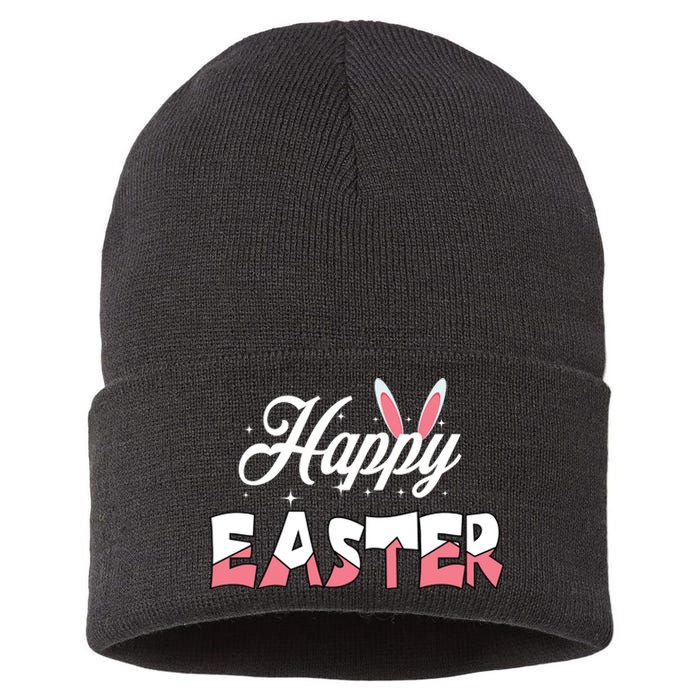 Happy Easter Bunny Easter Egg Hunt Squad Easter Day Sustainable Knit Beanie