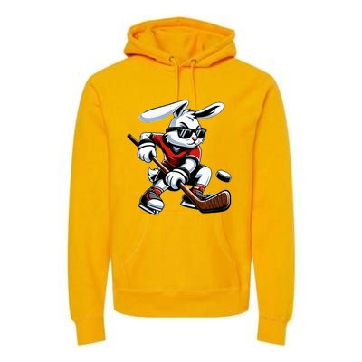 Happy Easter Bunny Playing Hockey Easter Sport Premium Hoodie