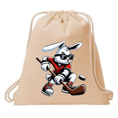 Happy Easter Bunny Playing Hockey Easter Sport Drawstring Bag