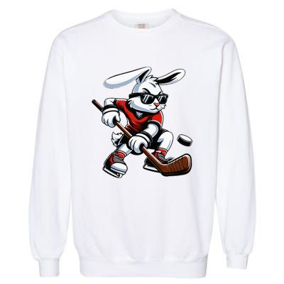 Happy Easter Bunny Playing Hockey Easter Sport Garment-Dyed Sweatshirt