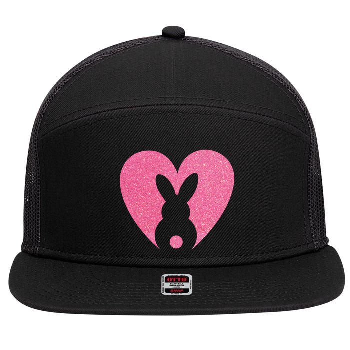 Heart Easter Bunny 7 Panel Mesh Trucker Snapback Hat