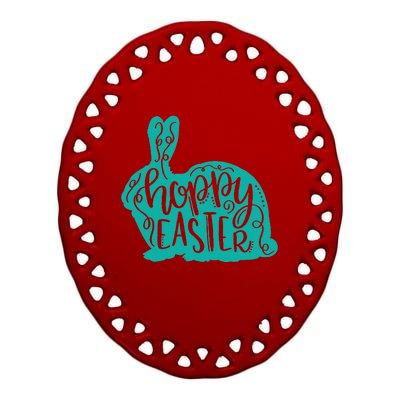 Hoppy Easter Bunny Rabbit Pretty Script Mom Teacher Ceramic Oval Ornament