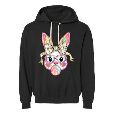 Happy Easter Bunny Coquette Bow Easter Garment-Dyed Fleece Hoodie