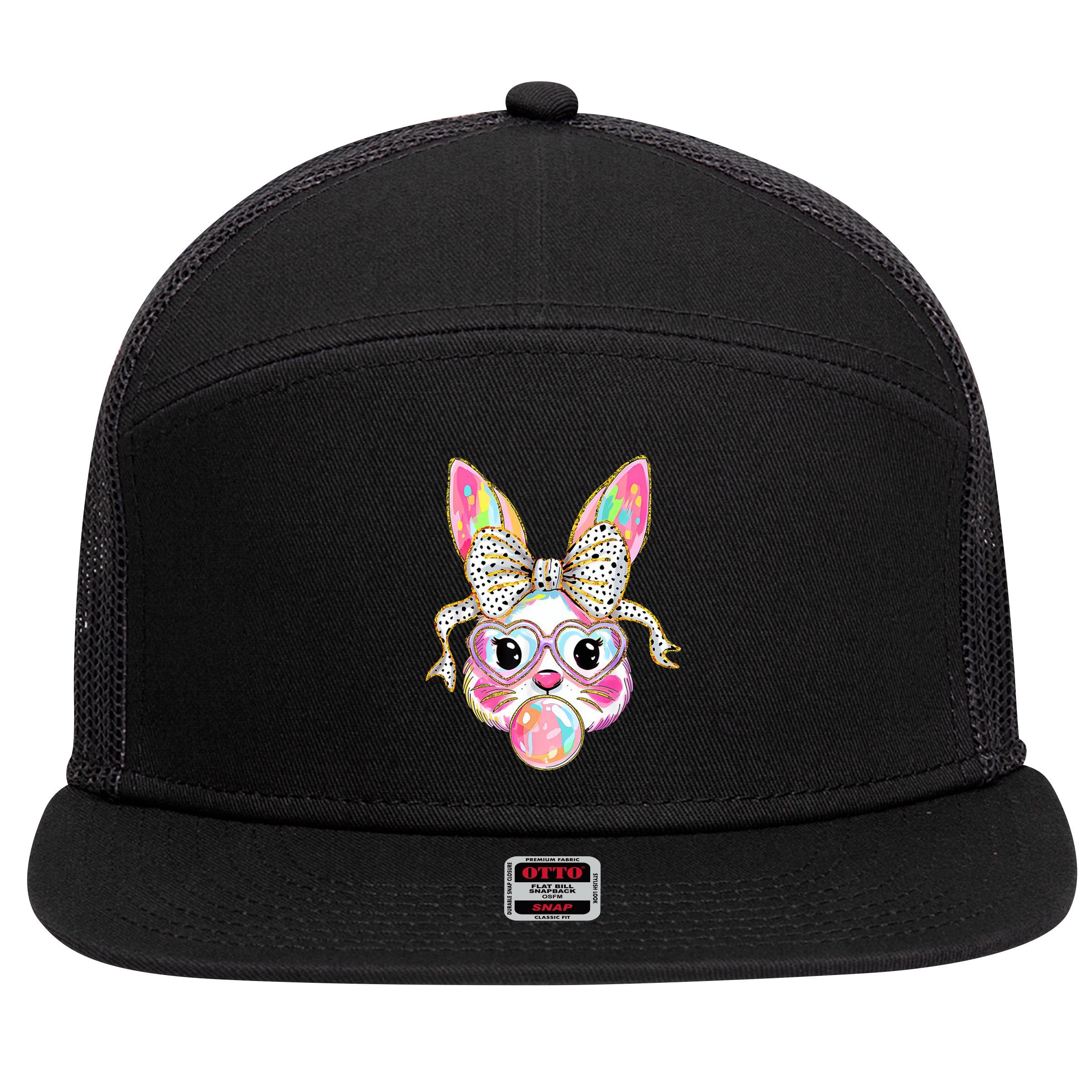 Happy Easter Bunny Coquette Bow Easter 7 Panel Mesh Trucker Snapback Hat