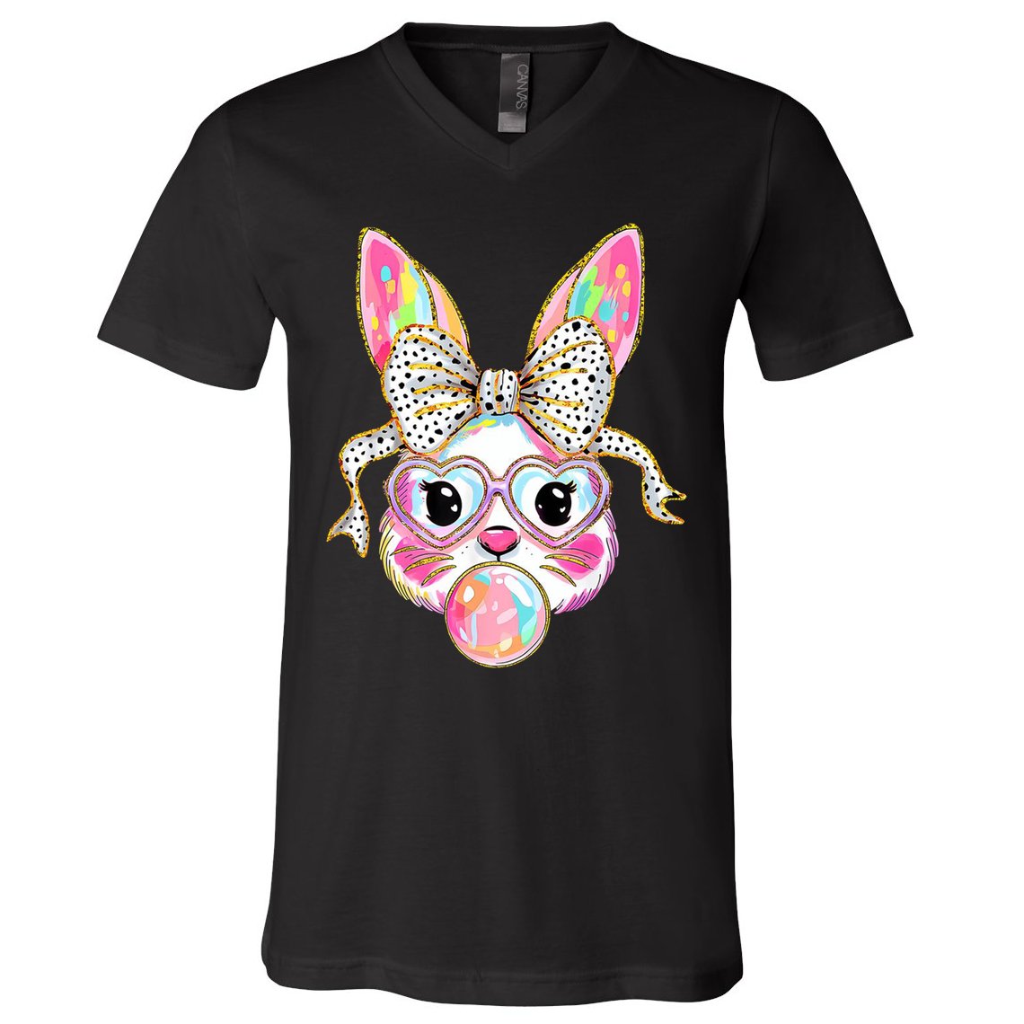 Happy Easter Bunny Coquette Bow Easter V-Neck T-Shirt