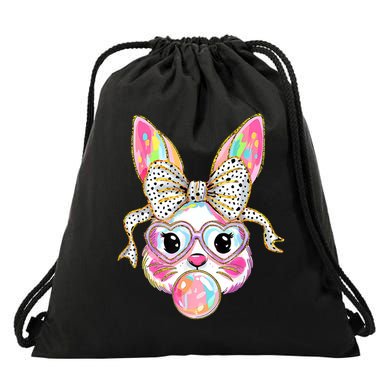 Happy Easter Bunny Coquette Bow Easter Drawstring Bag