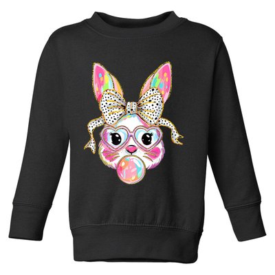 Happy Easter Bunny Coquette Bow Easter Toddler Sweatshirt