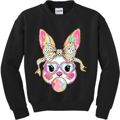 Happy Easter Bunny Coquette Bow Easter Kids Sweatshirt