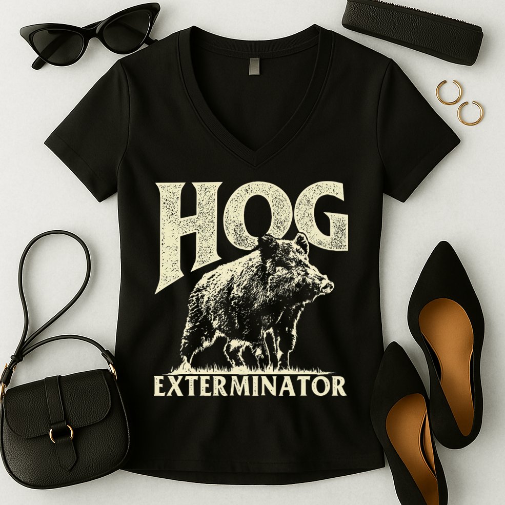 Hog Exterminator Boar Hunting Wild Hog Hunter Women's V-Neck T-Shirt