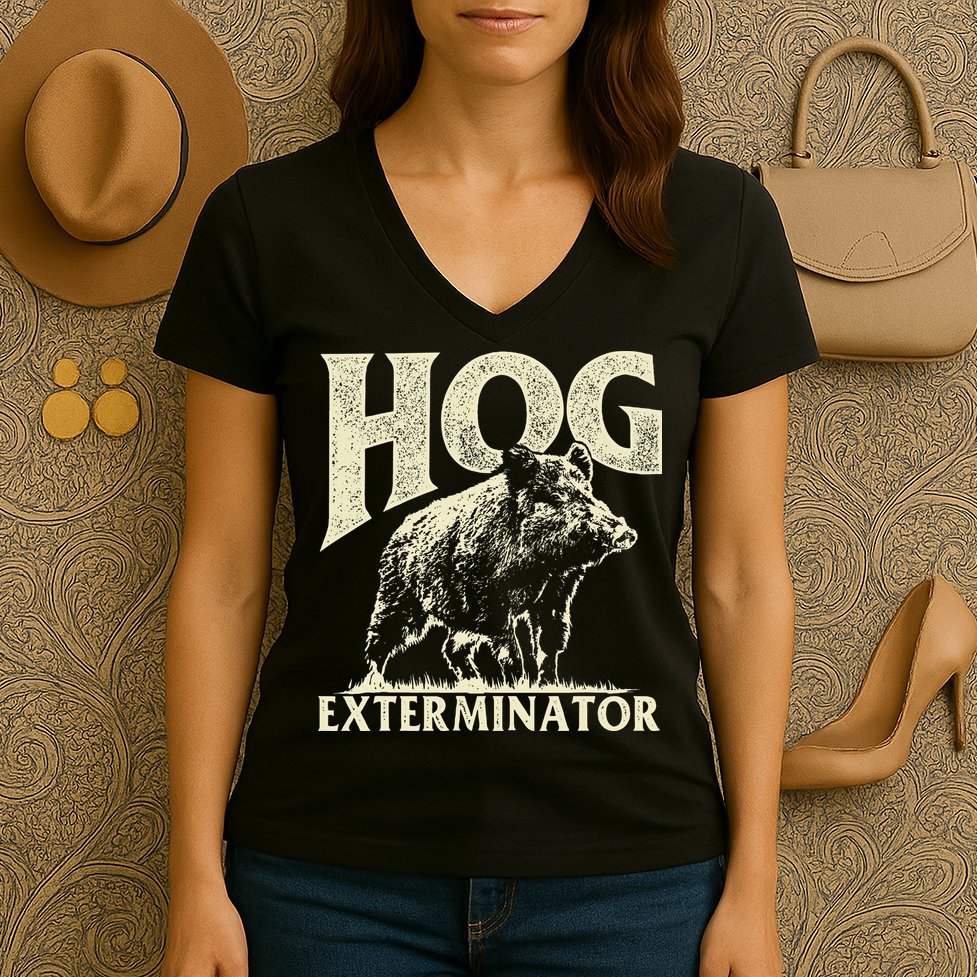 Hog Exterminator Boar Hunting Wild Hog Hunter Women's V-Neck T-Shirt