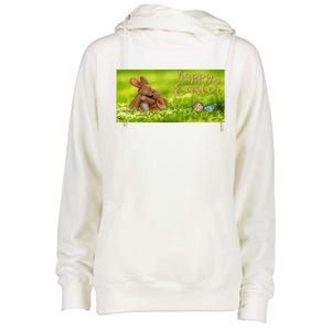 Hugging Easter Bunnies Womens Funnel Neck Pullover Hood