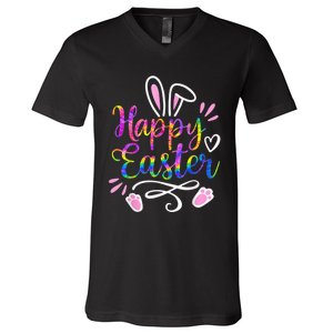 Happy Easter Bunny Rabbit Face Tie Dye Easter Day Wo Girl V-Neck T-Shirt