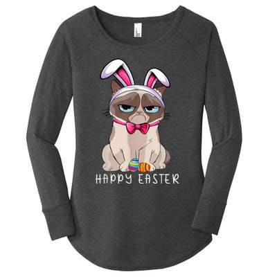 Happy Easter Bunny Funny Pajama Dress Cat Grumpy Rabbit Ears Women's Perfect Tri Tunic Long Sleeve Shirt