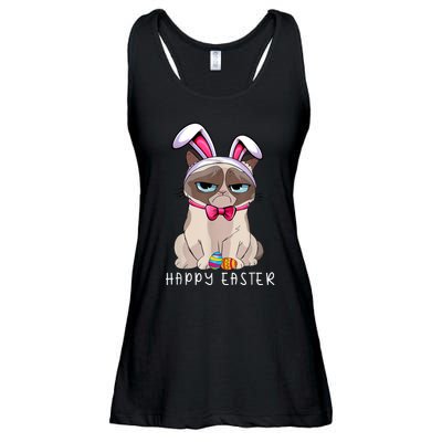 Happy Easter Bunny Funny Pajama Dress Cat Grumpy Rabbit Ears Ladies Essential Flowy Tank