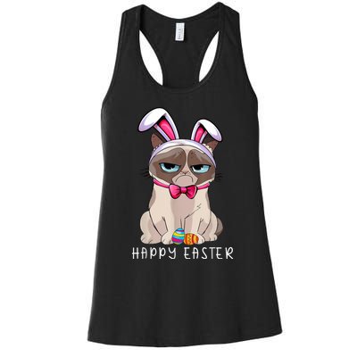 Happy Easter Bunny Funny Pajama Dress Cat Grumpy Rabbit Ears Women's Racerback Tank