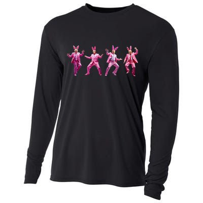 Happy Easter Bunny Spring Hunt Eggs Rabbit Funny Trump Dance Cooling Performance Long Sleeve Crew