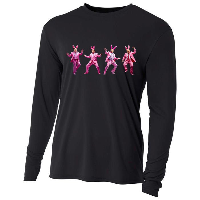 Happy Easter Bunny Spring Hunt Eggs Rabbit Funny Trump Dance Cooling Performance Long Sleeve Crew